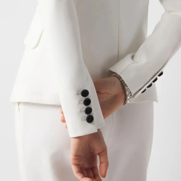 Elegant White Double-Breasted Women's Blazer White Black - Picture 3 of 14